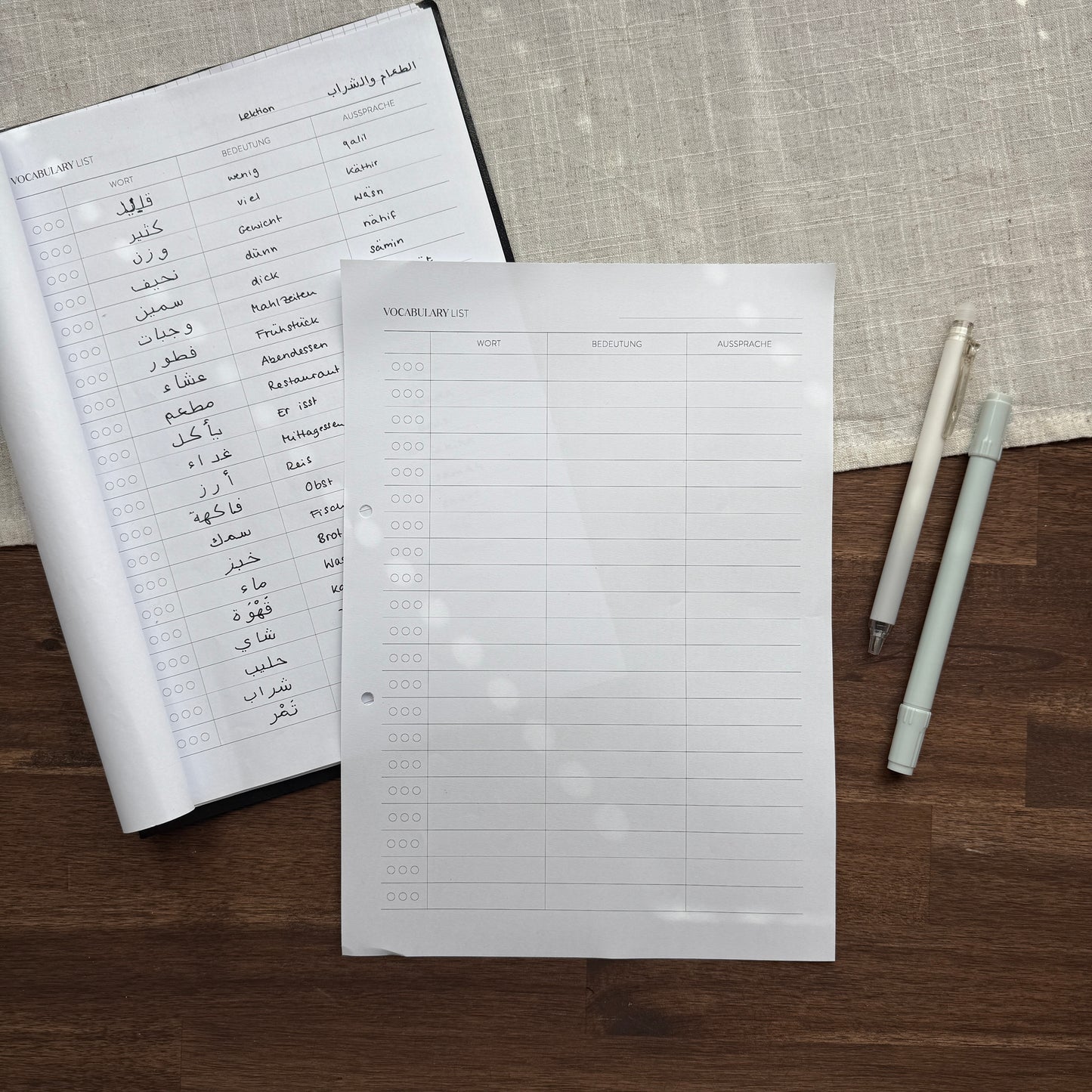 Arabische Vokabelvorlagen – Digitales Lernpaket